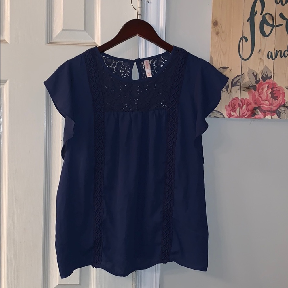 Xhilaration- navy blouse , lace detail